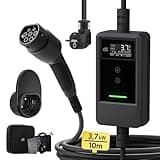 dé Ladekabel Elektroauto Typ 2 Schuko 3,7kW [10m, 6-16A] EV Charger Mit Kabelhalter und digitalem LCD - EV Ladegerät für e Auto Model 3/Y, ID.3/4/5, MG4, Q4, GLA, Zoe und Anderen PHEV/EV