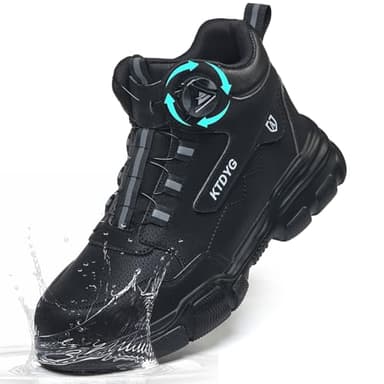 KTDYG Sicherheitsstiefel Herren Damen Wasserdicht Arbeitsschuhe Leicht Sportlich Sicherheitsschuhe rutschfest Hoch Stahlkappenschuhe mit Drehverschluss, Schwarz, 43EU
