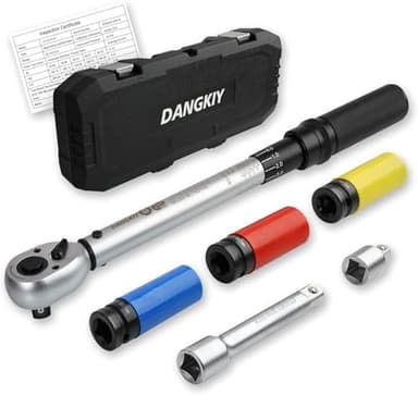 DANGKIY Drehmomentschlüssel Auto, 40–210 N.m Drehmomentschlüssel 1/2 Zoll, 6-tlg. Torque Wrench mit 125 mm Verlängerung, 1/2"-3/8" Adapter & 3 Stecknüssen – Für Reifenwechsel & Motorrad