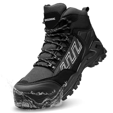 KOIFISH Sicherheitsstiefel Herren Damen Wasserdicht Arbeitsschuhe mit Kompossitkappe Rutschfest Sicherheitsschuhe Hoch Leicht Arbeitsstiefel Antistatisch Dämpfung Schutzschuhe S2506/Schwarz 43