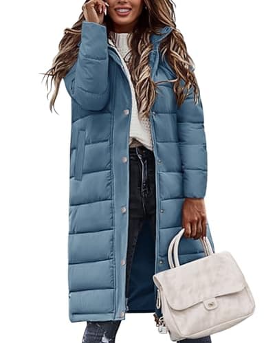 Tuopuda Damen Wintermantel Warmer Steppmantel lang mit Kapuze Warmer Wasserdicht Lang Jacke Steppmantel Female, Blau, M