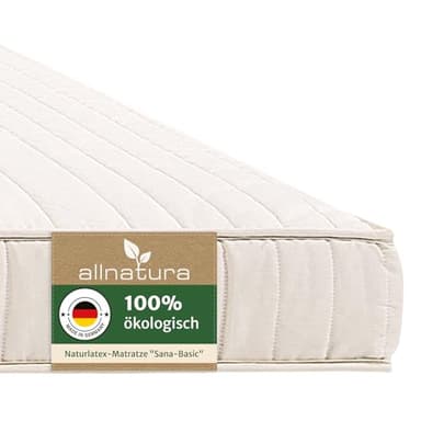 allnatura Naturlatex-Matratze - 90x200 cm, Firm (H4), Höhe: 14 cm - 5-Zonen-Stützsystem mit integrierter Schulterabsenkung - In Deutschland hergestellt mit 100% Naturkautschuk