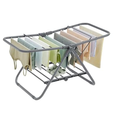 SONGMICS Wäscheständer klein, Faltbare Standtrockner mit 2 Flügeln, platzsparend, Metall, für kleine Kleidungsstücke, Handtücher, Badezimmer, Balkon, 44 x 101 x 54 cm, Taubengrau LLR504G01