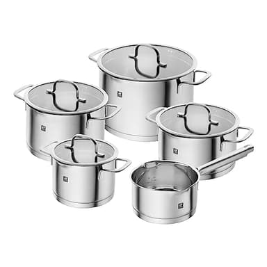 ZWILLING TrueFlow Kochtopf-Set 5-teilig, Mit Ausgießfunktion, Induktionsgeeignet, Unbeschichtet, Edelstahl, Silber