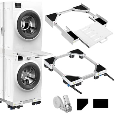 NIUXX Universal Stapelset und Beweglicher Sockel für Wäschetrockner und Waschmaschine, Größenverstellbar mit Ratschenseil und Ausziehbaren Trockenständern für Wasch- und Trockenmaschinen Platz sparend