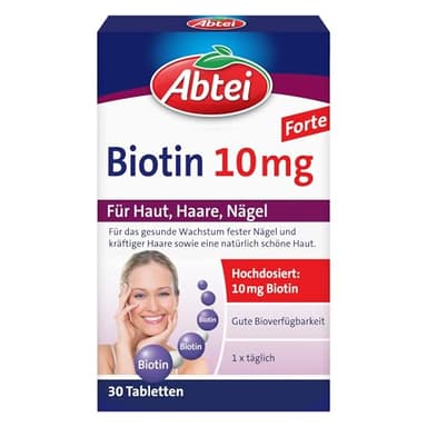 Abtei Biotin 10mg Forte - hochdosiertes Biotin - für schöne Haut, Haare und Nägel - zur Vorbeugung von Biotinmangel - laborgeprüft - 30 Tabletten