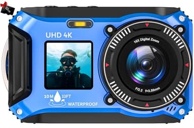 Digitalkamera, Yixinxin 4K 64MP 33FT UHD Unterwasserkamera zum Schnorcheln mit 32GB Karte Dual-Screen Kompakte wasserdichte staubdichte schwimmfähige Kamera Autofokus Digitalkamera wasserdicht 1500mAh