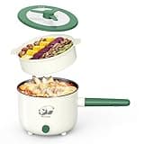 Elektrischer Topf mit Dampfgarer, Tragbare Antihaft-Pfanne mit doppelter Leistungskontrolle, Elektrischer Shabu Shabu Shabu Nudelkocher für Nudeln, Haferflocken, Nudeln, Ramen, 1,5 l (Grün S)