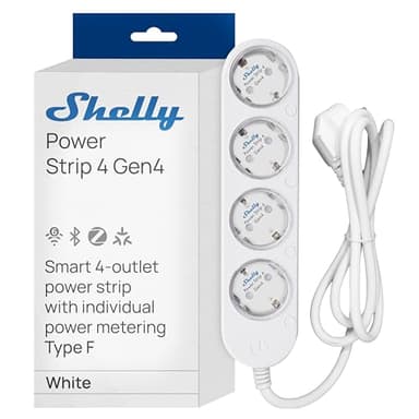 Shelly Power Strip 4 Gen4 Weiß - Matter & WLAN Mehrfachsteckdose, 4 Fach Smarte Steckdosenleiste, Leistungsmessung, 16A Total, 3500W, Zeitschaltuhr, Zigbee, Google, Alexa, Apple, Kein Hub Erforderlich