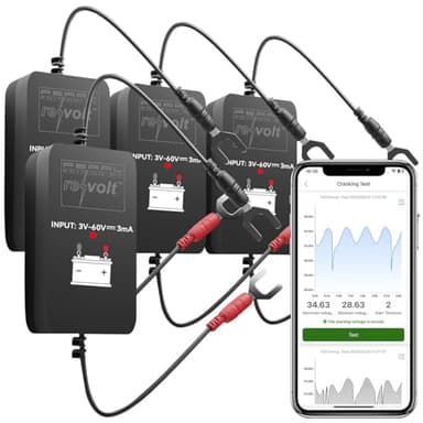 Lescars Batterietester: 4er-Set Kfz-Batterie-Wächter mit BT, App, für Batt. mit 6-48 Volt - (Batteriewächter 48V, Autobatterien Tester, Überwachungssysteme)