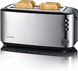 SEVERIN at 2509 Doppel-Langschlitztoaster mit eingebautem Brötchenaufsatz Edelstahl (gebürstet), S