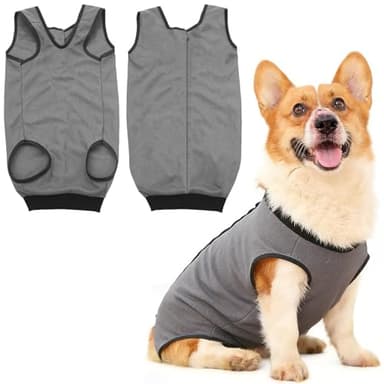 InfiniZer Hundebody Nach Op Hündin Kastration Hündin Rüde Operationsbody Hund Body Nach Op Body Hund Shirt Leckschutz Wundschutzanzug für Hunde Einteiler Schlafanzug (Grau, L)