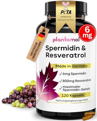 120 Spermidin Kapseln hochdosiert - Spermidin 6mg & 800mg Trans Resveratrol hochdosiert - einzigartige Kombination - 2 Monatsvorrat