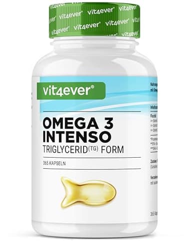 Premium Omega 3 mit 80% Fettsäuren - 365 Kapseln - 1000 mg Fischöl pro Kapsel mit EPA & DHA - Triglycerid-Form - Aufwendig gereinigt aus nachhaltigem Fischfang