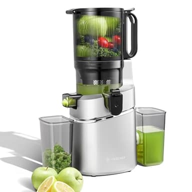 AMZCHEF 250W Automatischer All-In-One entsafter, 145MM Öffnung und 2L entsafter für Gemüse und Obst, Slow Juicer Testsieger mit Dreifachem Filter - Silber