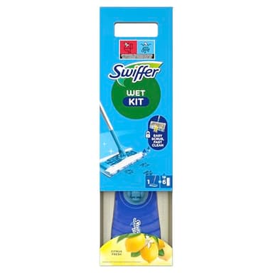Swiffer Bodenwischer Wet Mop Starter-Set Zur Reinigung Von Böden Mit Schrubbwirkung, Enthält: 1 Bodenwischer, 6 Feuchte Bodentücher