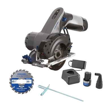 Dremel Blueprint 12V Akku-Kompaktkreissäge mit bürstenlosem Motor mit Laser-Linienführung, Führung für Schrägschnitte 1 Multimaterial-Kreissägeblatt, 1 2.0 Ah Akku+Ladegerät Parallelanschlag CS12V-S1
