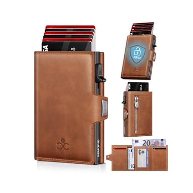 SEMORID Geldbörse Herren, Portmonee Herren mit Münzfach & RFID Schutz, Slim Wallet Pop-up Kartenetui Herrens, Geldbeutel Herrens für 9-11 Karten ID-Fenster Geldscheinfach Smart Wallet for Men (Braun)