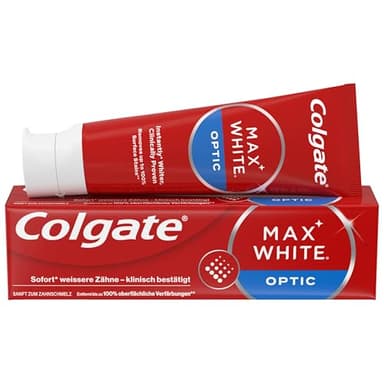 Colgate Zahnpasta Max White Optic 75 ml – entfernt bis zu 100% der Oberflächenverfärbungen für eine sofortige Zahnaufhellung* und ein weißeres Lächeln