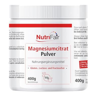 Magnesiumcitrat Pulver - 400g - ideal für Sportler - Hochdosiert - 100% Vegan – Deutsche Produktion & Laborprüfung - NutriFair | Premium & Fair