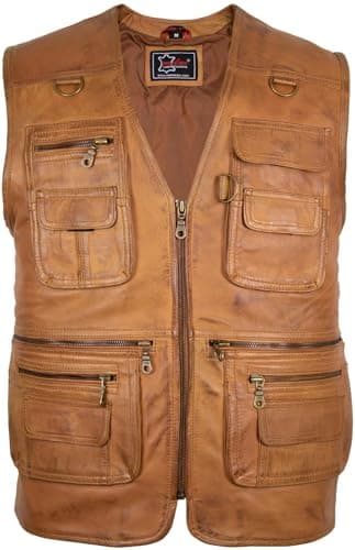 MDM Herren Lederweste, Freizeitweste, Jagdweste, Anglerweste aus weichem Lamm Nappa Leder, Herren, Braun, (Gr. 3XL)