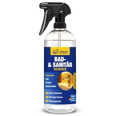 bio-chem Bad- & Sanitärreiniger – 750 ml – Kalkentferner & Badreiniger Spray für Dusche, WC, Fliesen, Armaturen & Waschbecken