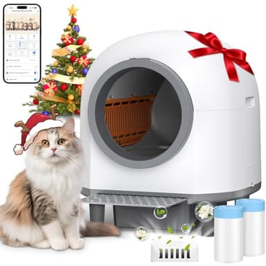 RWSRW Automatisches Katzenklo XXL, 80L Selbstreinigende Katzentoilette, App-Fernsteuerung mit Mehreren Sicherheitssensoren, Geruchsneutralisation & Sicherheits Stopp System