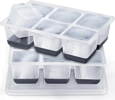 Silikon Eiswürfelform Groß mit Deckel, JRISBO 6cm Grosse Eiswürfelbehälter Sicher BPA Frei und Einfach zu Entnehmen, Riesen Transparente Eiswürfelformen XXL Würfel Ice Cube Tray