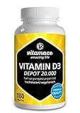 Vitamin D3 hochdosiert 20000 IE pro Tablette (20-Tage Dosis), 180 vegetarische Tabletten (teilbar), Natürliche Nahrungsergänzung ohne Zusatzstoffe, Made in Germany