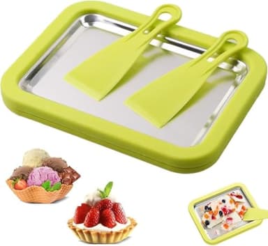 Ice Cream Rolls Maker Eisplatte Mint Eismaschine Eiscreme-Rollmaschine mit 2 Spateln für Hausgemachte Eiscreme Speiseeis DIY Eisrollen Edelstahlplatte Eis Maschine Sorbet Joghurt (Green)