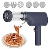 Hand Nudelmaschine Elektrische 1500mAh Tragbare Nudelmaschine Elektrisch mit 6 Pressformen, 40W Wiederaufladbare Nudelmaschine Elektrisch für Ausgemachte Spaghetti/Fettuccine (Blau)