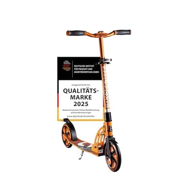 Six Degrees Aluminium Scooter mit Klappmechanismus u. Ständer, 205 mm, höhenverstellbar, GS-geprüft, orange, TESTSIEGER