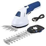 Akku Gras- und Strauchschere, 2-in-1 Heckenschere 7.4V, 2000mAh Akkus, Messerlänge: 17,5 cm (Strauch) / 10,5 cm (Gras), Kabelloser Elektrischer Gartenschere für Garten und Rasen