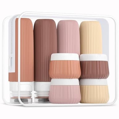 Gemice Silikon Reiseflaschen 8 Pack, Tsa genehmigt Reise Größe Toilettenartikel 3 oz, Reise-Behälter für Toilettenartikel, mit Clear Bag, Leak Proof Silikon Squeezable Travel Essentials Cremes Jars