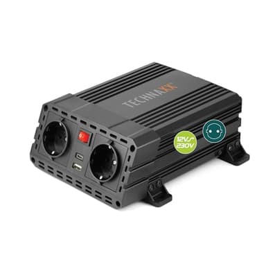 Technaxx KFZ Wechselrichter 12V auf 230V - TÜV Rheinland zertifiziert Auto Inverter mit 2x Schuko-Stecker und 2x USB-Port - Power 600W / 1200W (Spitze) – Spannungswandler TE19