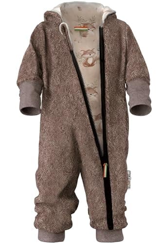 Fuchs & Kiwi Walkoverall Baby - Natur Schurwolle & Jersey Futter – Öko-Tex, Hautfreundlich – Handmade in Berlin – Wollwalk Overall Baby & Kleinkind – Winter & Herbst (Waldfüchse, 50-56)