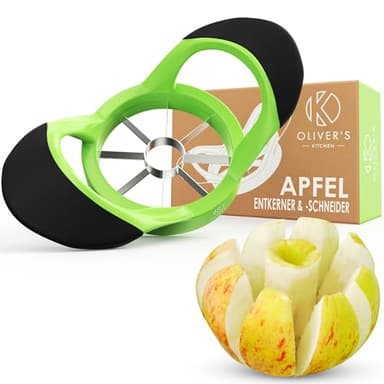 Oliver's Kitchen ® Apfelentkerner - Apfelschneider - Dieses zeitsparende Gerät schneidet mühelos Äpfel & Obst - Keine Messer mehr nötig - Komfortabler rutschfester Griff - Spülmaschinenfest