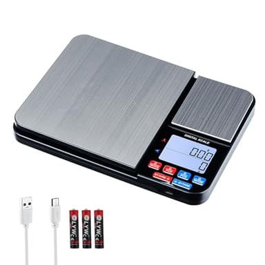 Wigearss Küchenwaage Digital mit Dual Plattform 10kg/1g und 500g/0.01g, Doppelfunktion Küchen Feinwaage mit 7 Einheiten, Zähl, Tara Funktion