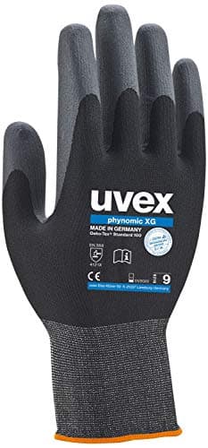 1 Paar uvex phynomic XG Arbeitshandschuhe - Schutzhandschuhe für die Arbeit - EN 388 - Grau/Schwarz - 09/L
