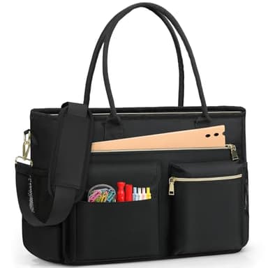 RAINSMORE Lehrertasche Damen Groß Laptoptasche 15.6 Zoll Arbeitstasche mit Isolierter Tasche Uni Krankenschwester Tasche für Arbeit Schule Büro Business Universität Schwarz