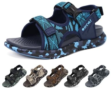 ONCAI Wandersandalen Herren,Masche Bequeme Orthopädische Recovery Dickes Kissen Trekkingsandalen 2026 mit Verstellbarem Riemen Outdoor Sommer Strand Sportsandalen Tarnfarbe Blau Größe 40