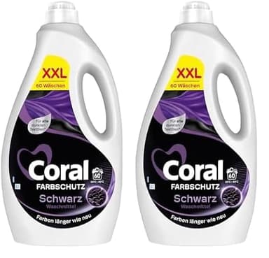 Coral Colorwaschmittel Black Velvet Flüssigwaschmittel für länger intensives Schwarz mit Farbpflege-Kraft natürlicher Herkunft 60 WL (Packung mit 2)