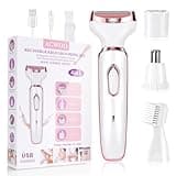 ACWOO Elektrischer Rasierer für Frauen, 4-In-1 Elektrischer Damenrasierer, Schmerzfreier Intimrasierer für Frauen, Haartrimmer für Gesicht Nase Achseln Intimbereich Bikinizone, USB-Aufladung