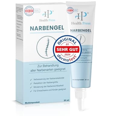 Health Press Narben Gel – 20 ml Narbensalbe – Narbengel reduziert Sichtbarkeit von Narben – Creme für alle Narbenarten – Narbenpflege – Narbencreme für Erwachsene & Kinder – Medizinprodukt