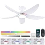 Surtime Deckenventilator mit Beleuchtung Leise, 117cm Deckenventilator mit Licht und Fernbedienung für Schlafzimmer Wohnzimmer, 6 Geschwindigkeiten, Dimmbar, Umkehrbar DC Motor, Weiß