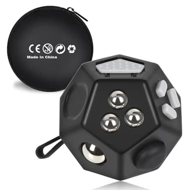 VCOSTORE Mini Fidget Stresswürfel Cube 12 Seiten, Angst Entlastung, Tragbares Anti Stress Spielzeug für Kinder und Erwachsene mit ADHS ADD OCD Autismus, Schwarz