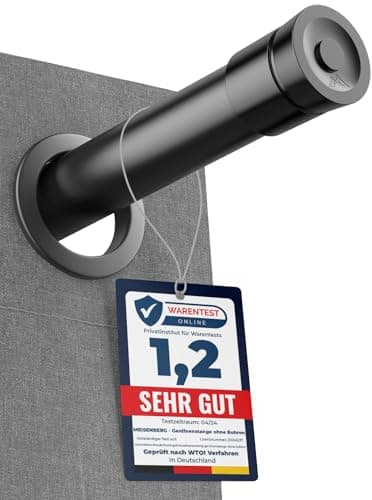 MEISENBERG Teleskopstange Vorhang 140-250cm - Gardinenstange ohne Bohren - Schwarz - Vorhangstange Klemmstange - Spannstange Ausziehbar - 1Stück