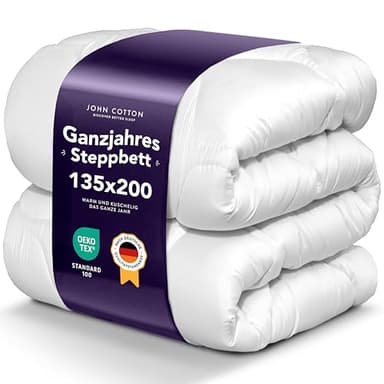 John Cotton Bettdecke 135x200 - Elegant & Atmungsaktive Decke für Allergiker | Oeko-Test Zertifiziert Steppdecke | Ideal Schlafdecke für Frühling & Herbst | Ganzjahresdecke 135 x 200 cm