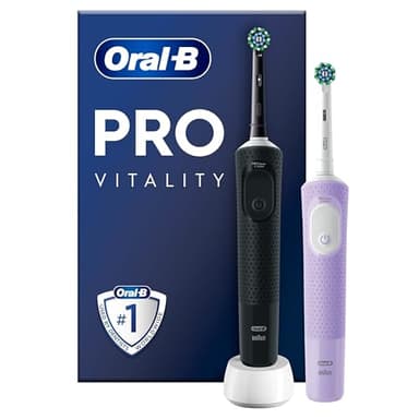 Oral-B Vitality Pro Elektrische Zahnbürste/Electric Toothbrush, Doppelpack mit 2 Aufsteckbürsten, 3 Putzmodi für Zahnpflege, Geschenk Mann/Frau, Designed by Braun, schwarz/lila