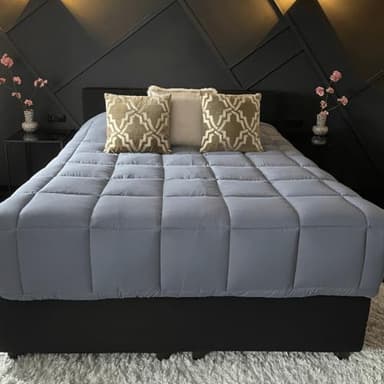 Zelesta Easybed 4-Jahreszeiten Bettdecke ohne Bezug – Bettwäsche für Winter und Sommer, warm, Daunen, waschbar, ohne Bezug (Dunkelgrau & Silbergrau, 140 x 200 cm)